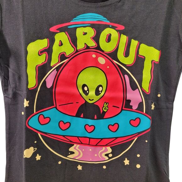 Spotted Zebra Girl Far Out Spaceship Lovely Alien Black Dress Size Medium(8) - Picture 3 of 9